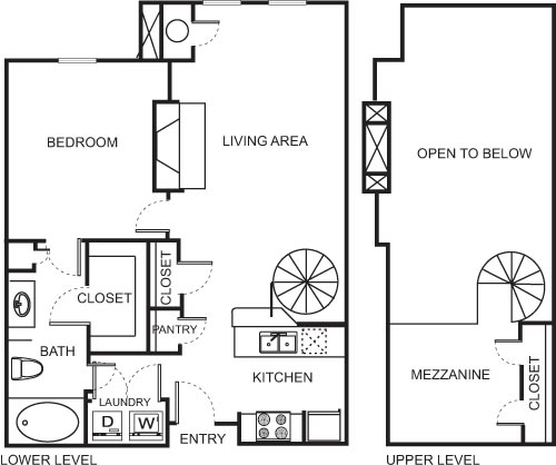 One Bedroom Mezzanine- 4511, 4515 Floorplan Image